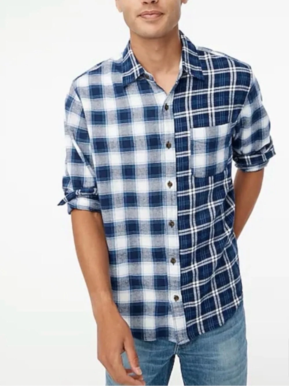 J.Crew NWT Flannel 100% Cotton Mixed Plaid Button Up Shirt Men's‎ Size M